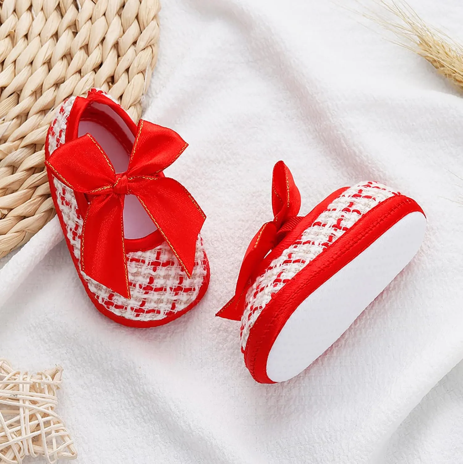 EnJoCho Running Shoes for Children Baby Girls Toddler Soft Shoes Infant Walkers Shoes Bow Princess Bowknot Flat Walkers Shoes (Red, 3 Months)
