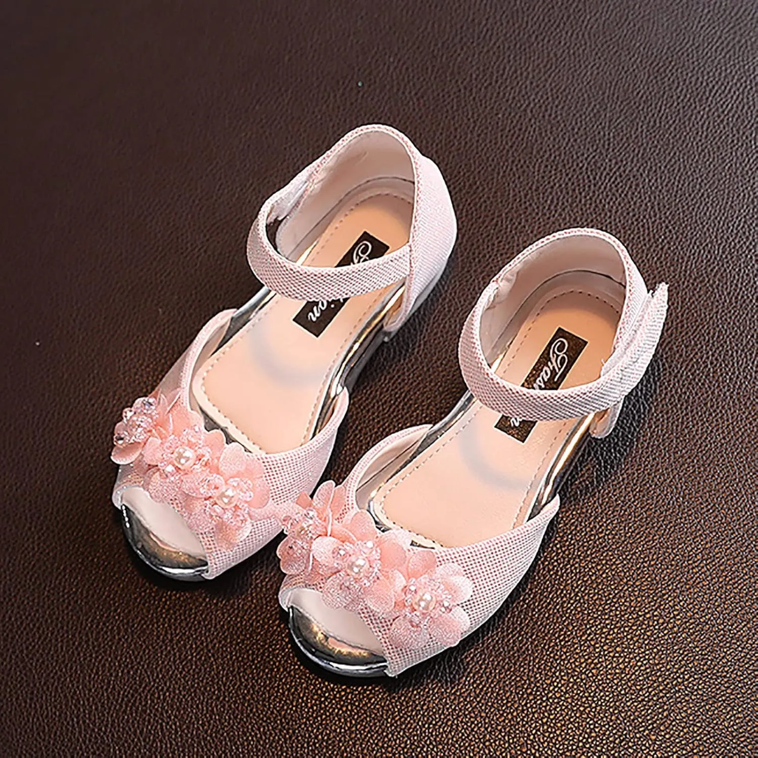 EnJoCho Sport Shoes for Kids Girls Rhinestone Flower Shoes Low Heel Princess Shoes Flower Wedding Party Dress Pump Shoes