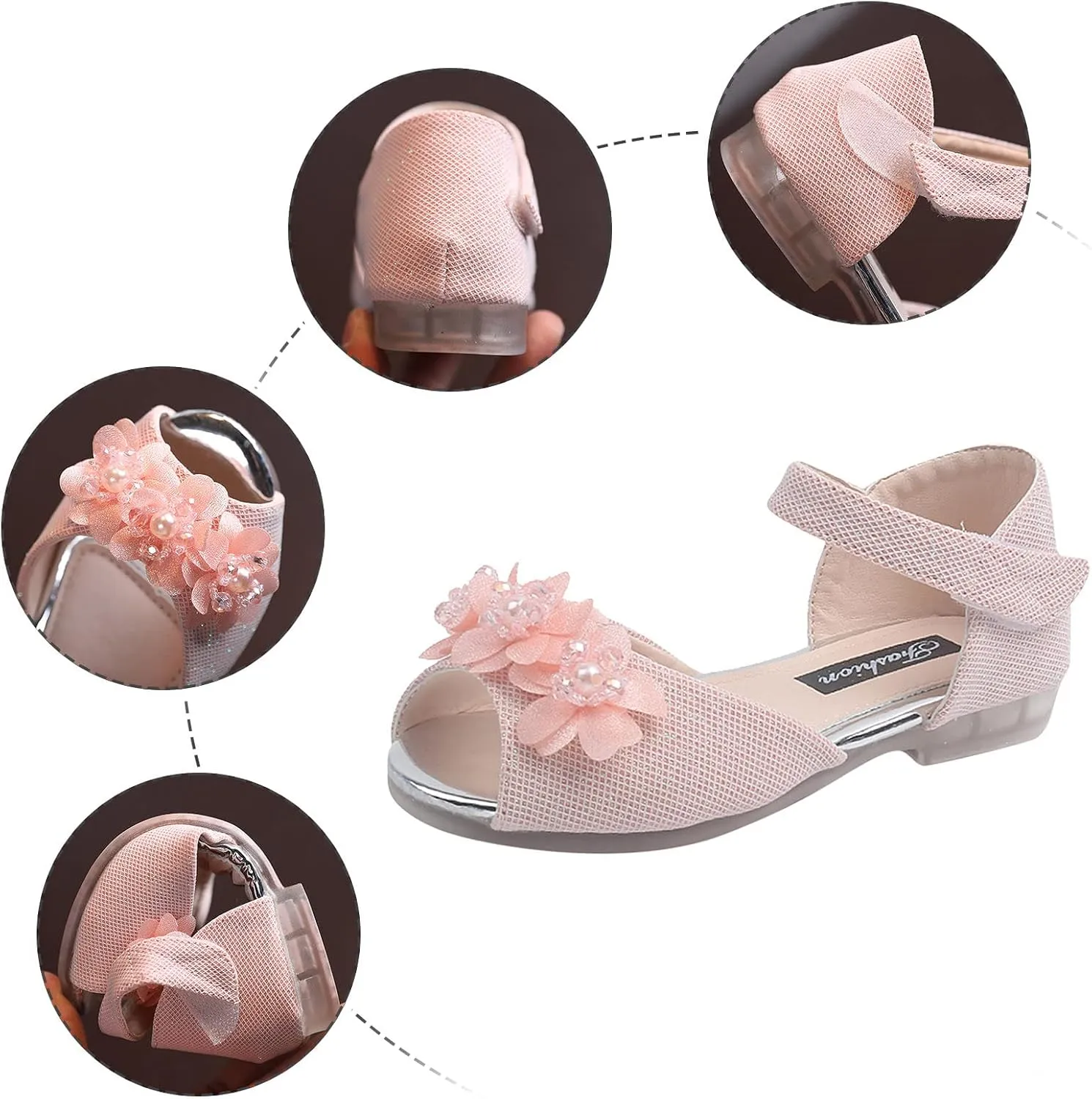 EnJoCho Sport Shoes for Kids Girls Rhinestone Flower Shoes Low Heel Princess Shoes Flower Wedding Party Dress Pump Shoes