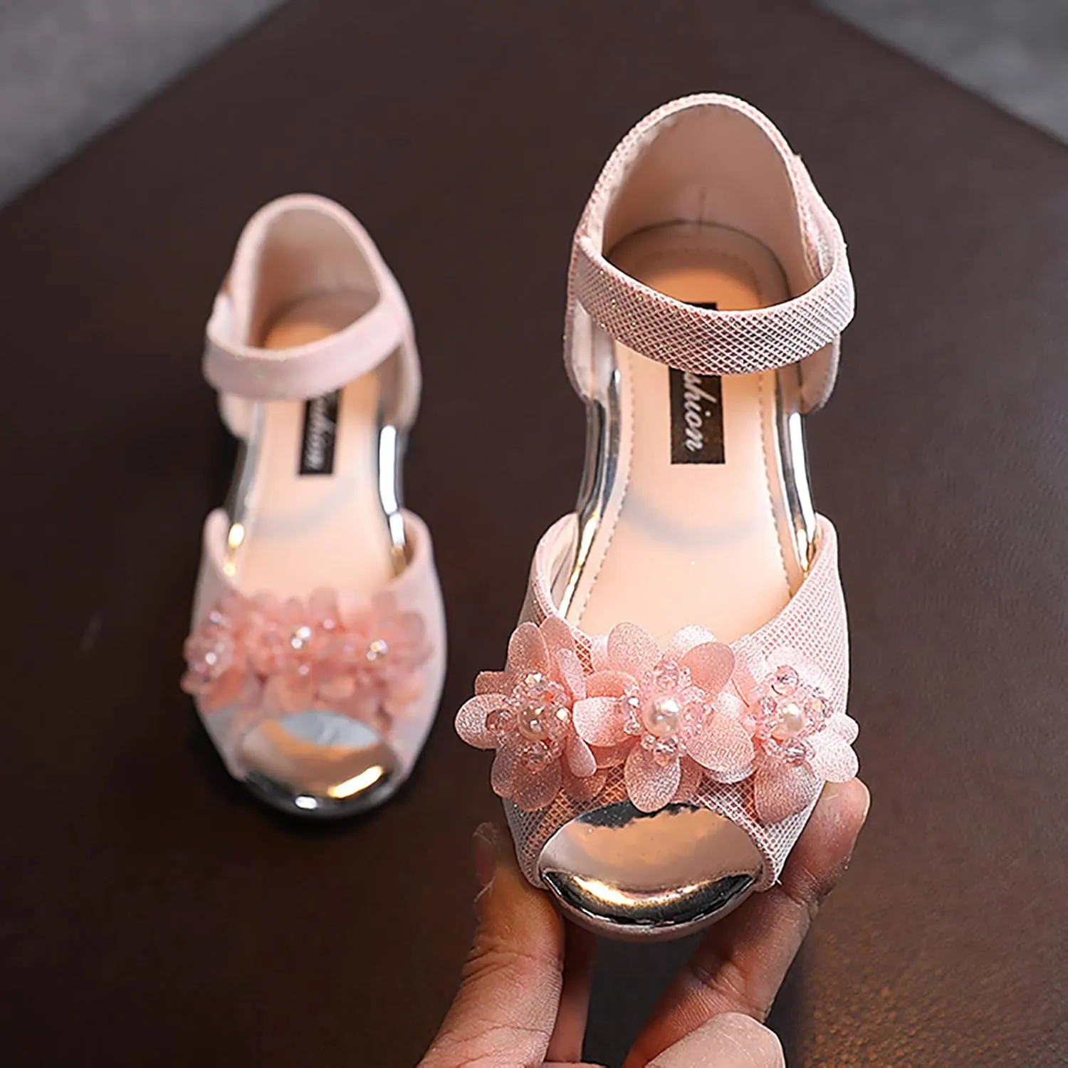 EnJoCho Sport Shoes for Kids Girls Rhinestone Flower Shoes Low Heel Princess Shoes Flower Wedding Party Dress Pump Shoes