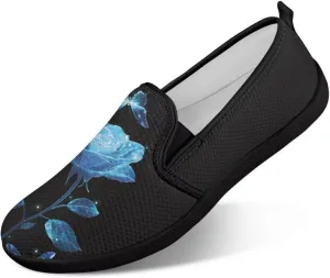 Fashion Soft House Loafers Elastic Comfort Tennis Workout Shoes Womens Breathable Lightweight Slip On Sneakers for Walking US 6-11 Black Sole