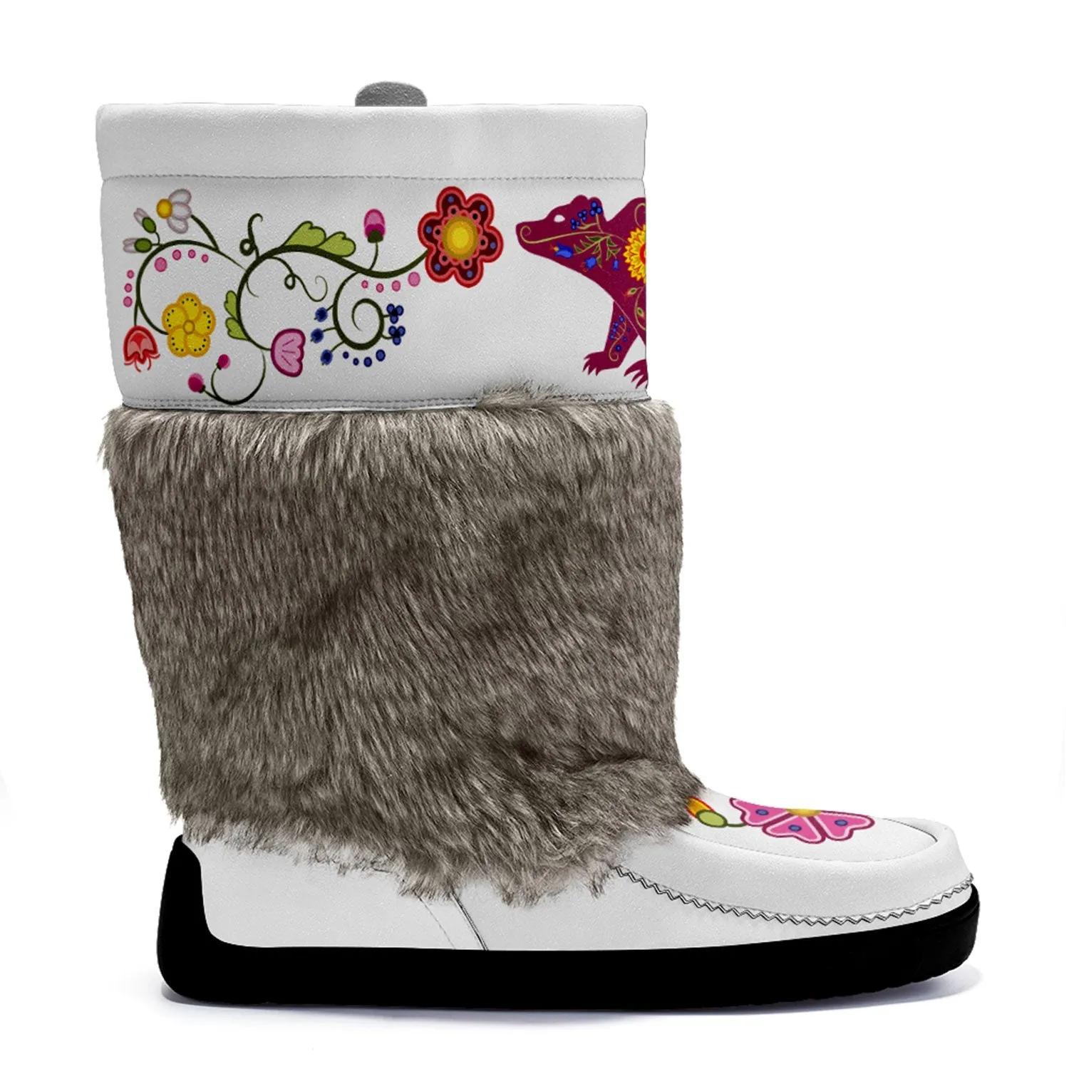 Floral Maskwa Real Leather MocLux with Fur