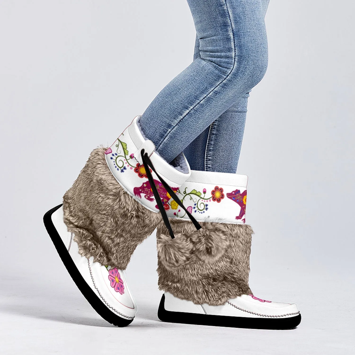 Floral Maskwa Real Leather MocLux with Fur