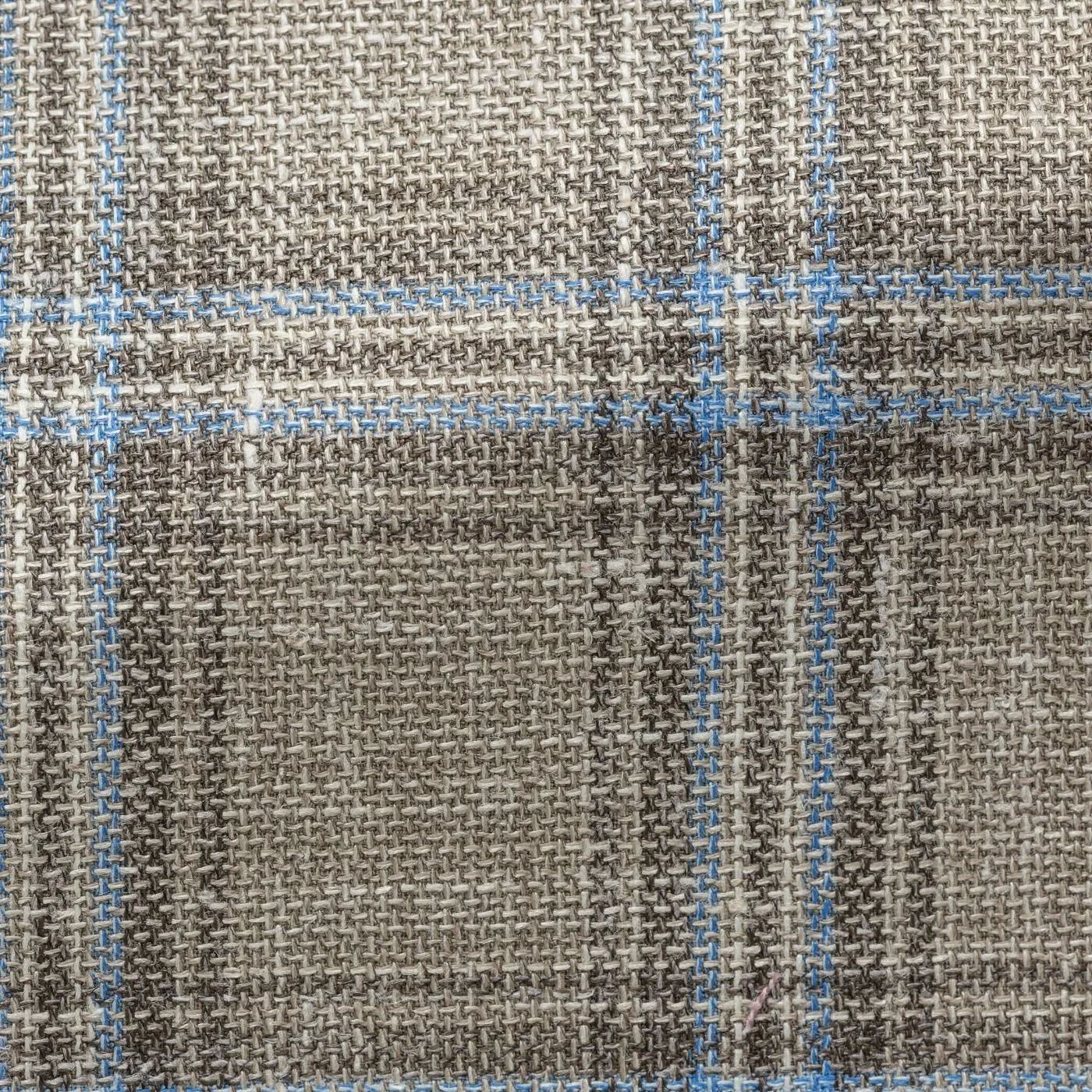 Fratelli Tallia di Delfino Taupe Wool, Silk & Linen Check With Light Blue Overcheck