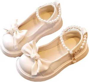 Girls Mary Jane Shoes with Pearls Bow Toddler Dress Shoes Flower Girl Shoes for School Toddler Girl Mary Jane Shoes