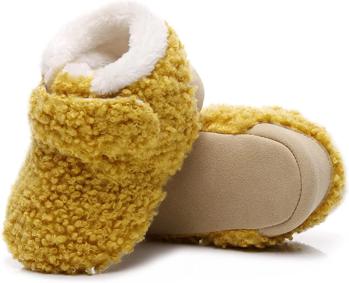 Girls Snow Baby Soft Walkers Boots Cotton Plush First Shoes Infant Boys Warm Baby Shoes Baby Booties with Grippers (Yellow, 3-6 Months)