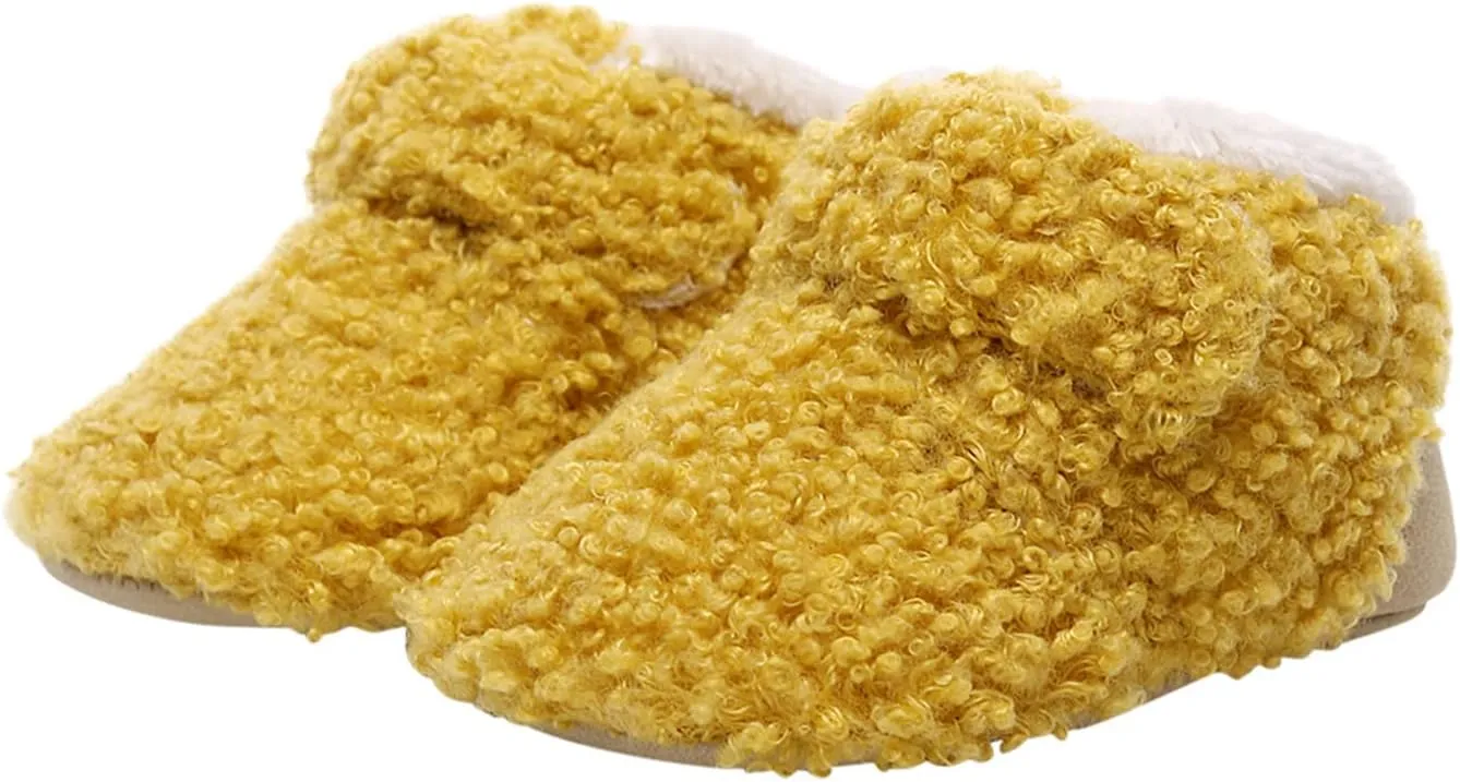 Girls Snow Baby Soft Walkers Boots Cotton Plush First Shoes Infant Boys Warm Baby Shoes Baby Booties with Grippers (Yellow, 3-6 Months)