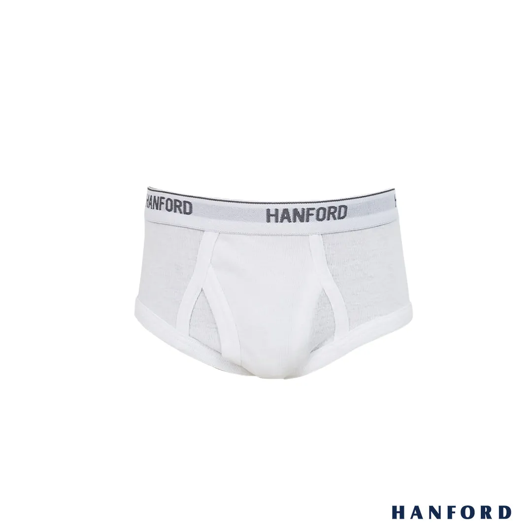 Hanford Kids/Teens Premium Ribbed Cotton Hipster Briefs W/ Fly Opening Finn W200 - White (3in1 Pack)