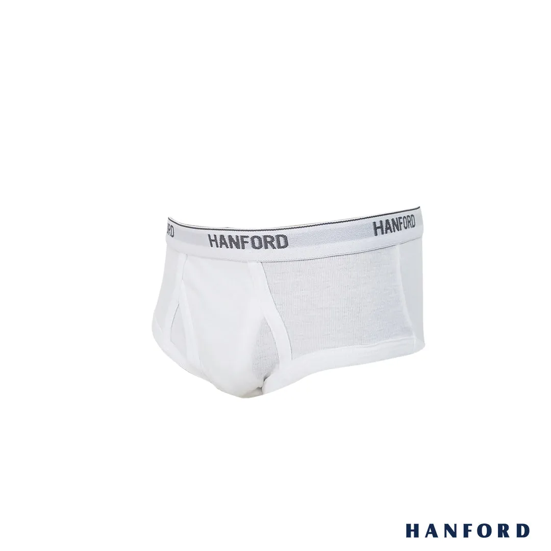 Hanford Kids/Teens Premium Ribbed Cotton Hipster Briefs W/ Fly Opening Finn W200 - White (3in1 Pack)