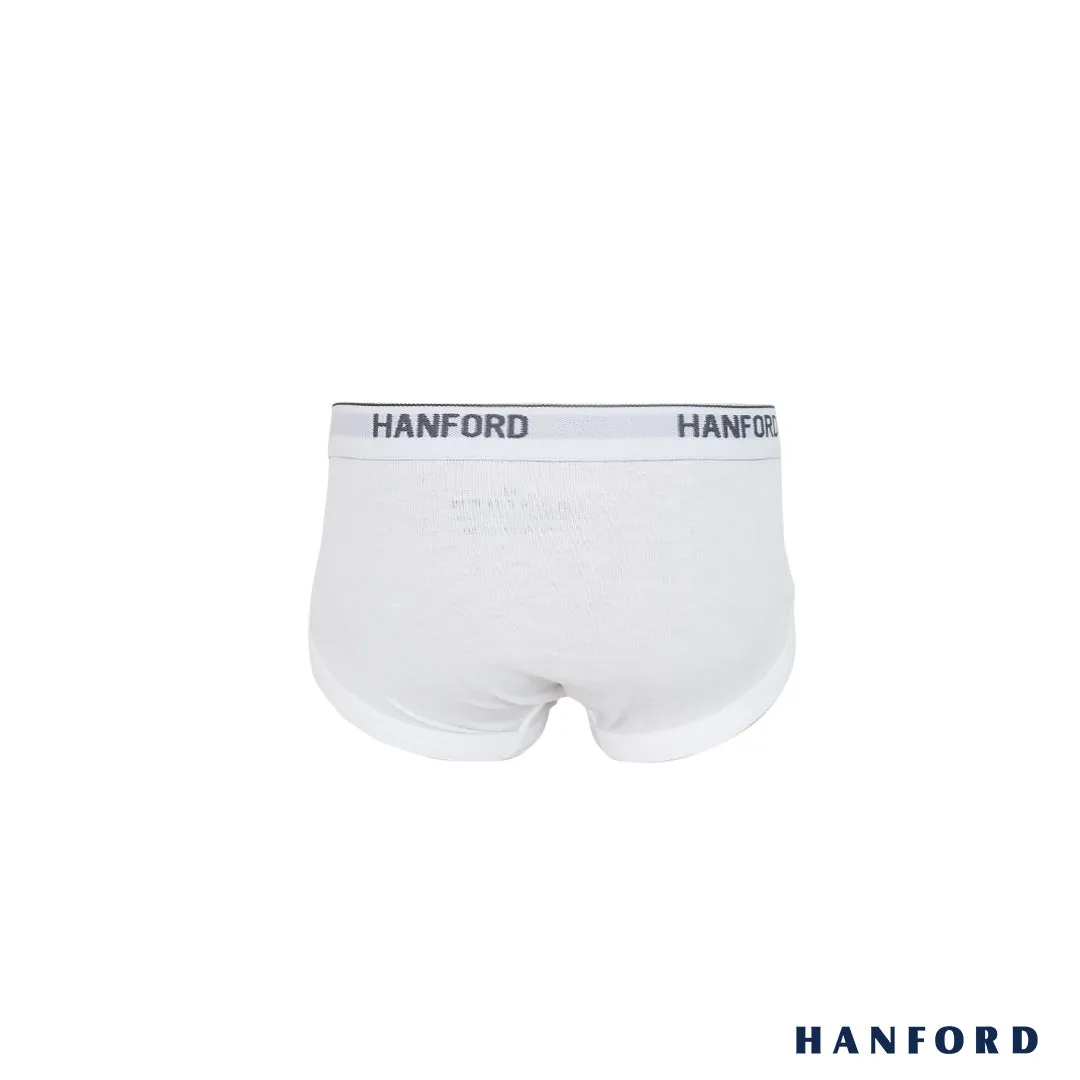 Hanford Kids/Teens Premium Ribbed Cotton Hipster Briefs W/ Fly Opening Finn W200 - White (3in1 Pack)