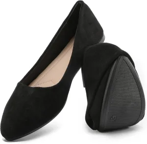 HEAWISH Womens Black Flats Shoes Comfortable Suede Pointed Toe Slip On Casual Ballet Flats Dress Shoes Nude Flats