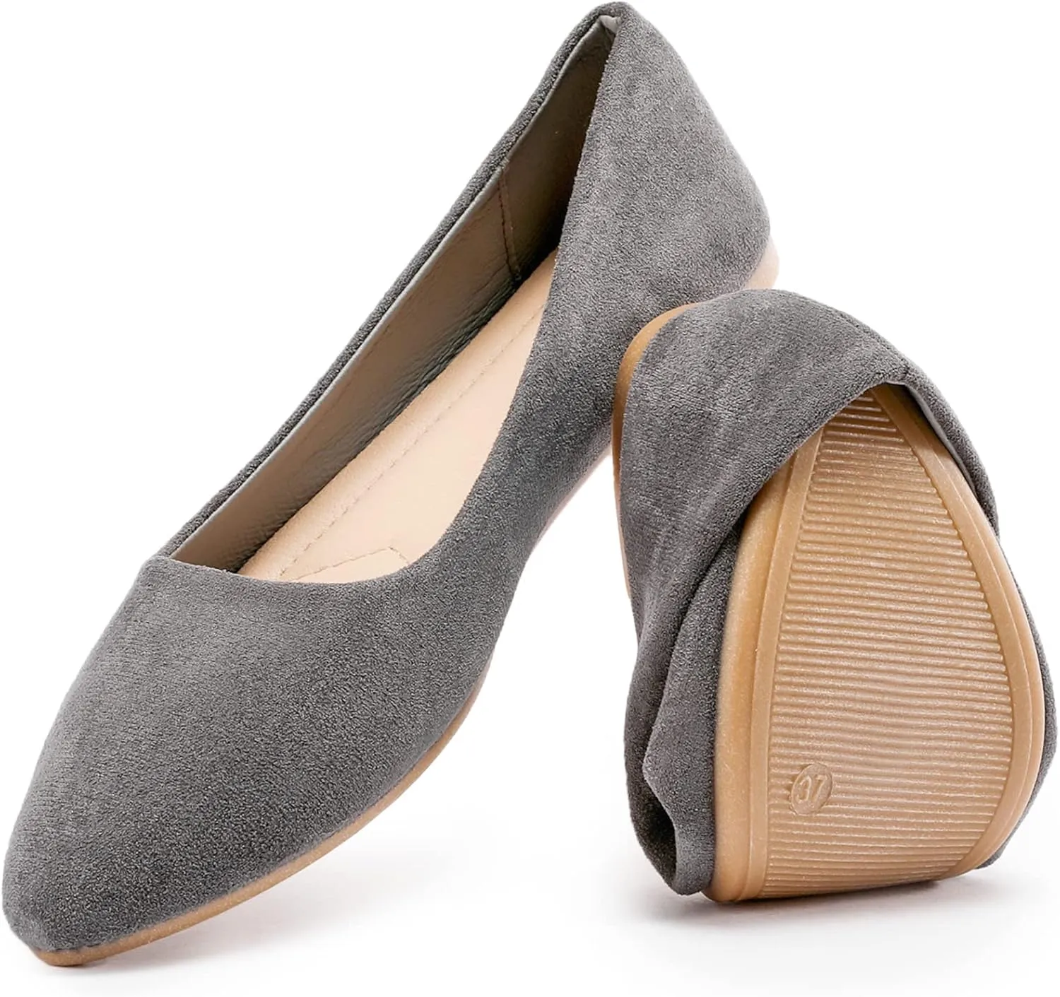 HEAWISH Womens Black Flats Shoes Comfortable Suede Pointed Toe Slip On Casual Ballet Flats Dress Shoes Nude Flats