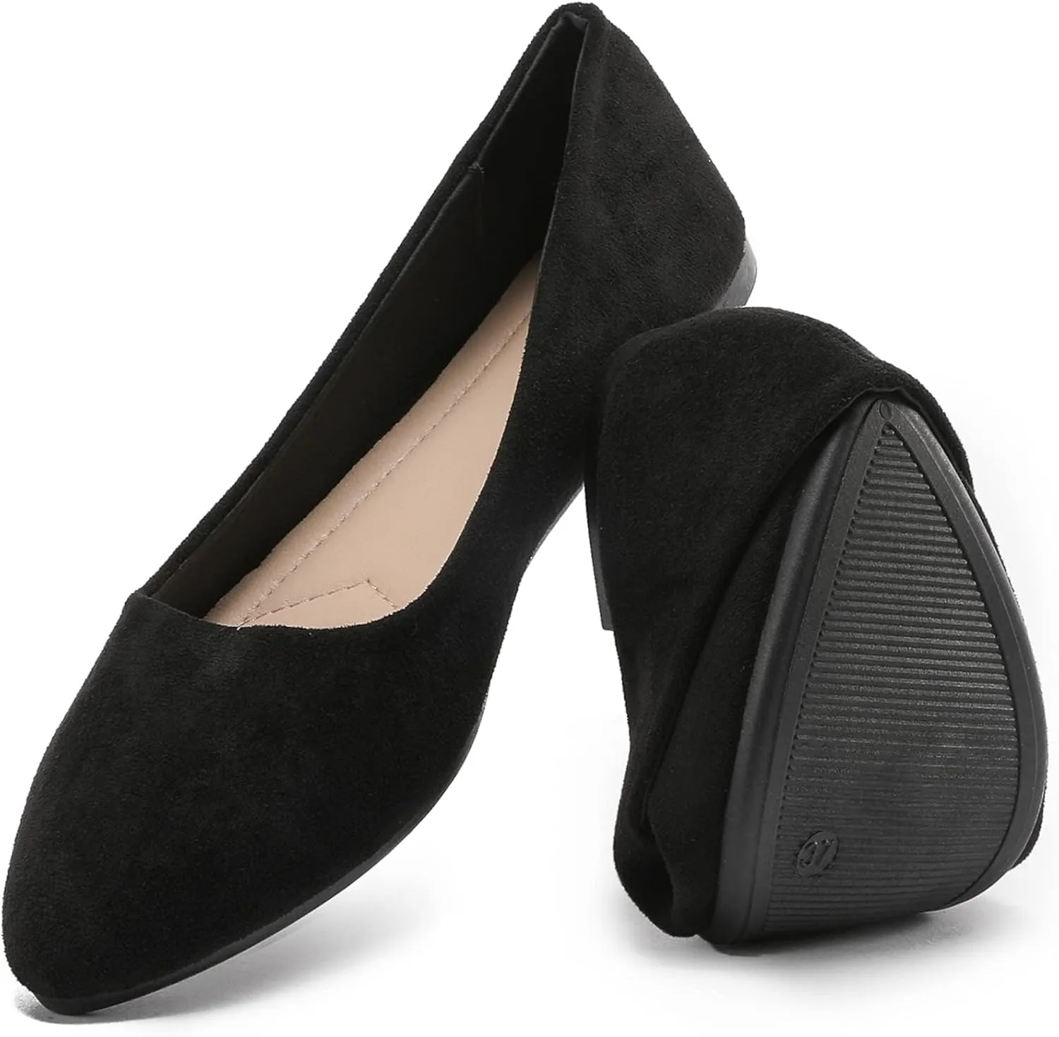HEAWISH Womens Black Flats Shoes Comfortable Suede Pointed Toe Slip On Casual Ballet Flats Dress Shoes Nude Flats