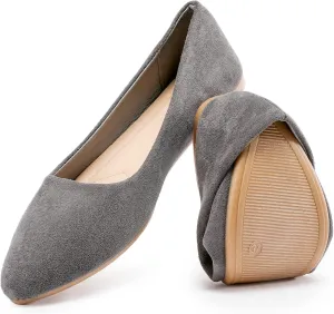HEAWISH Womens Black Flats Shoes Comfortable Suede Pointed Toe Slip On Casual Ballet Flats Dress Shoes Nude Flats