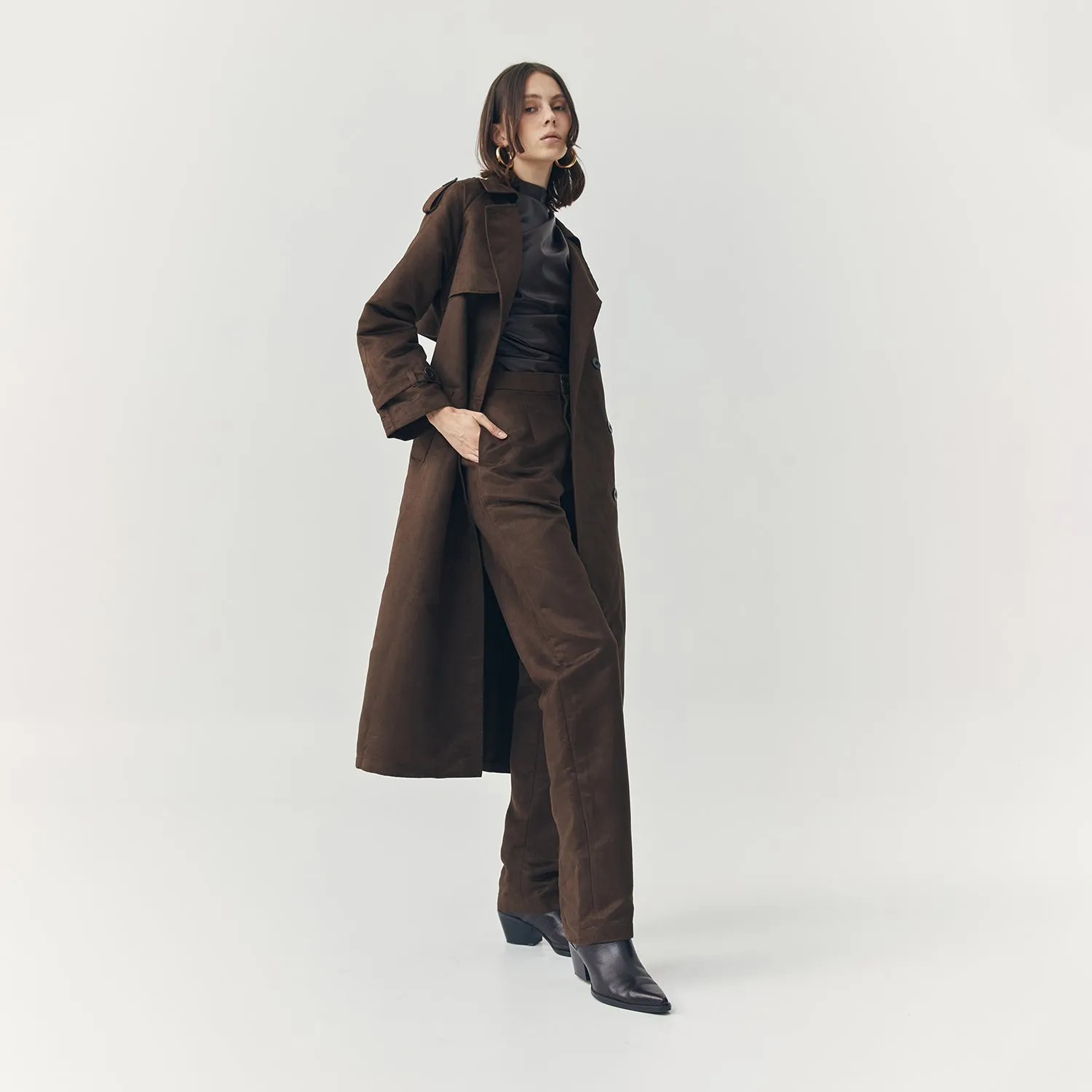 JETT SUEDE BROWN TAILORED PANTS