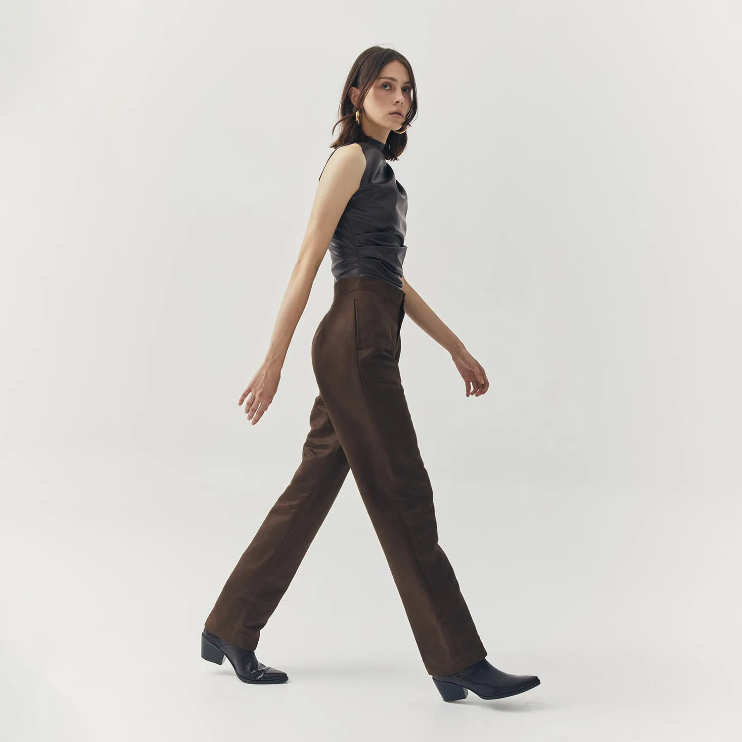 JETT SUEDE BROWN TAILORED PANTS