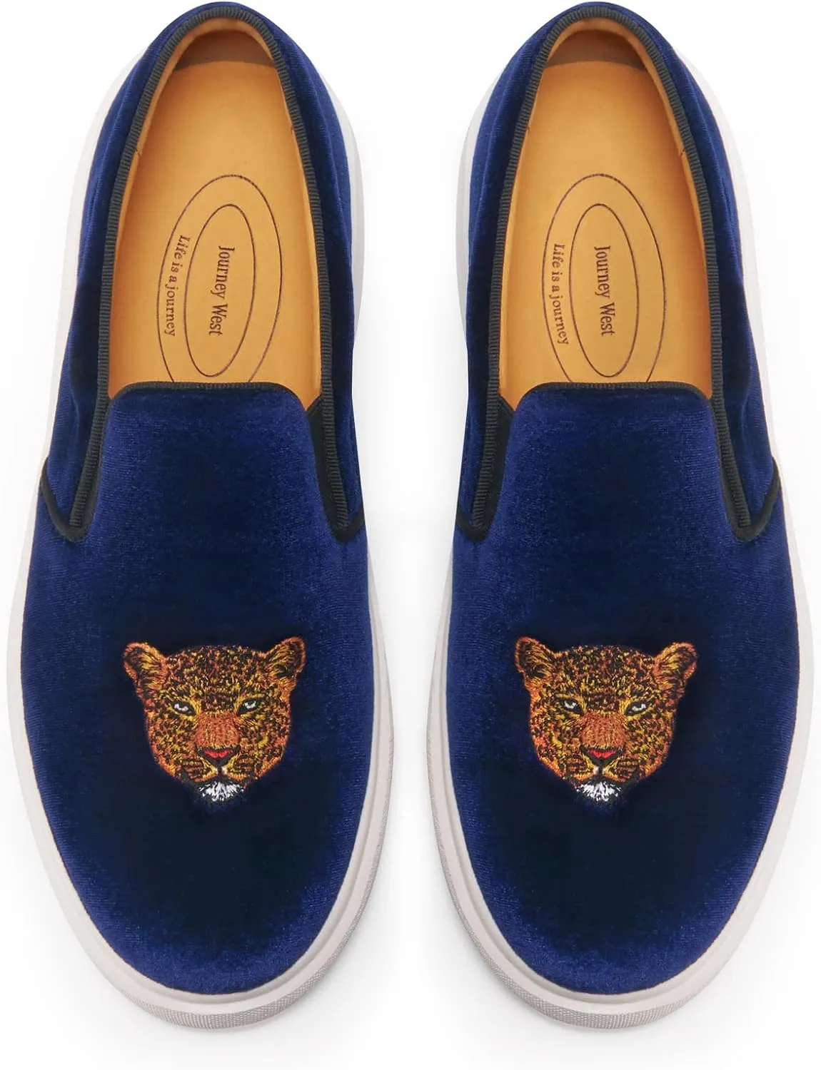 Journey West Men's Fashion Velvet Sneakers with Embroidery Comfortable Slip-On Walking Shoes for Men