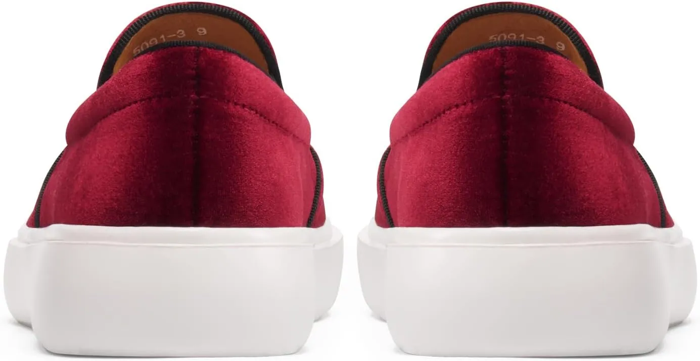 Journey West Men's Fashion Velvet Sneakers with Embroidery Comfortable Slip-On Walking Shoes for Men