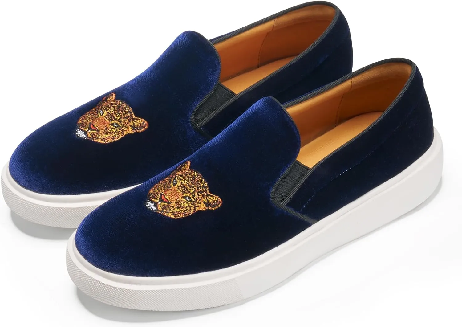 Journey West Men's Fashion Velvet Sneakers with Embroidery Comfortable Slip-On Walking Shoes for Men