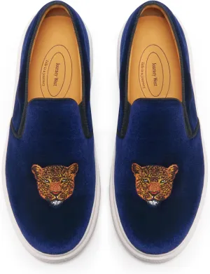 Journey West Men's Fashion Velvet Sneakers with Embroidery Comfortable Slip-On Walking Shoes for Men