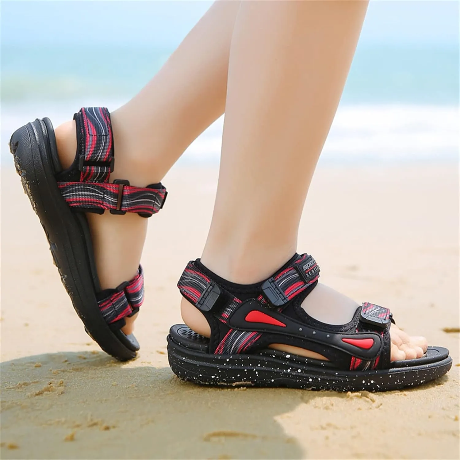 Kids Boys Sports Sandals Outdoor Hiking Beach Open Toe Lightweight Breathable Non Slip On Sandals for Toddler