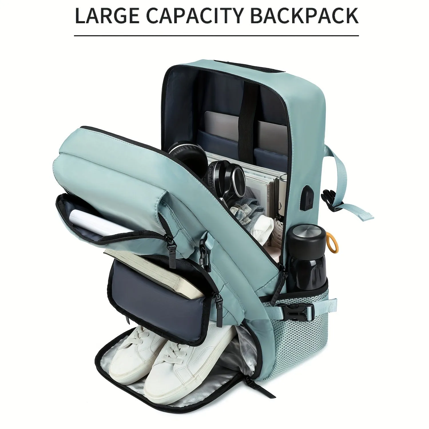 Large Capacity Laptop Travel Backpack with Shoe Compartment - Suitable For Business, Travel And College