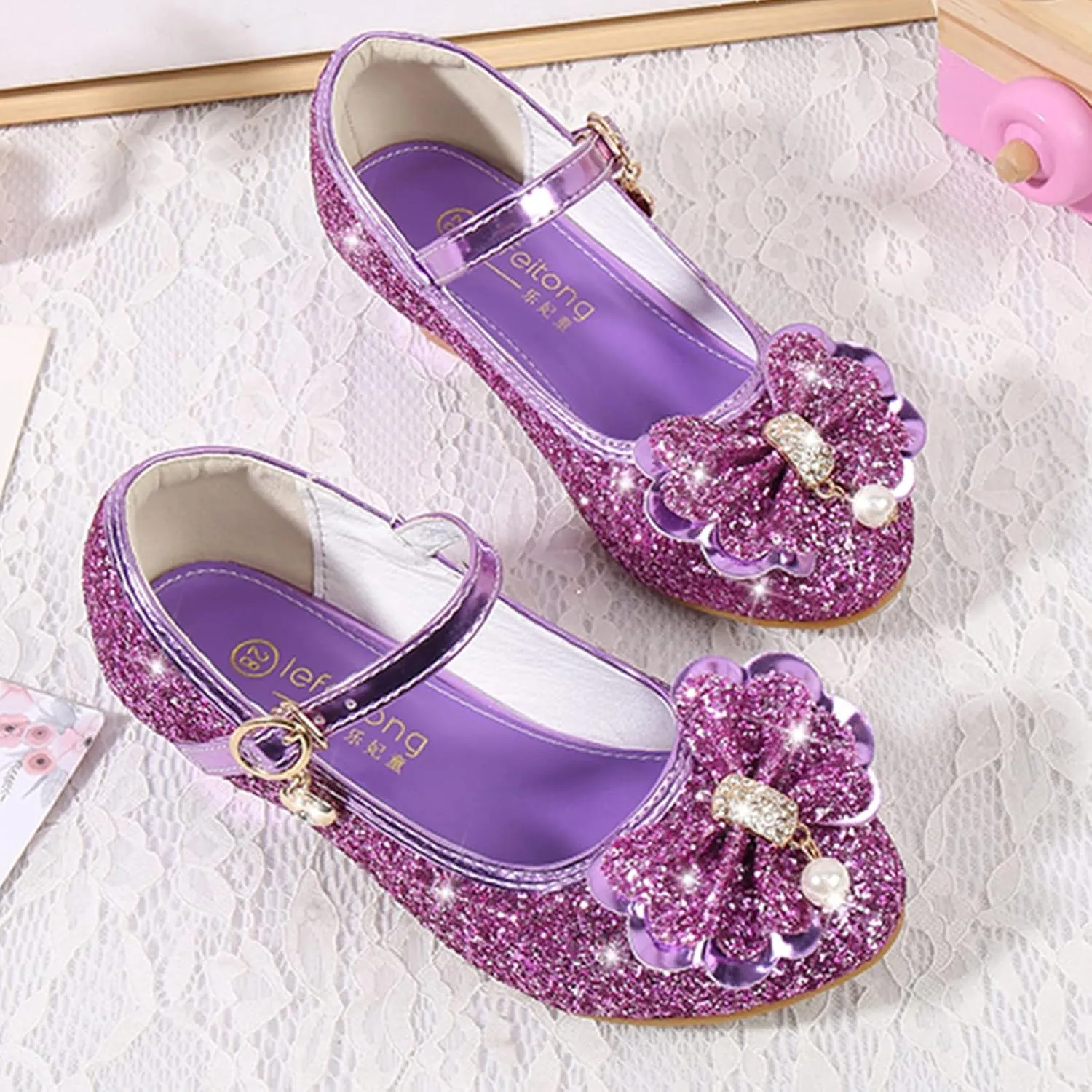 Little Girls Dress Pumps Glitter Sequins Low Heels Mary Jane Kids Party Dance Shoes Rhinestone Sandals