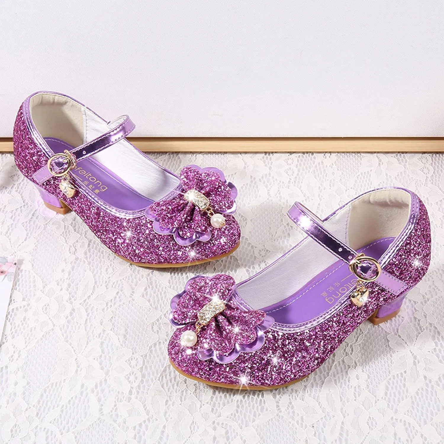Little Girls Dress Pumps Glitter Sequins Low Heels Mary Jane Kids Party Dance Shoes Rhinestone Sandals