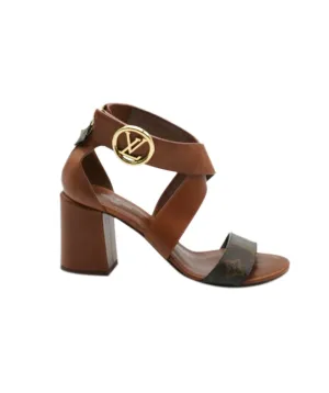 Louis Vuitton Brown Leather Monogram Sandals With Gold LV Hardware Size 37 ALC0910
