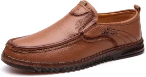 Mens Handmade Leather Slip On Loafers Casual Lightweight Soft Non Slip Walking Shoes for Driving Daily Work Office