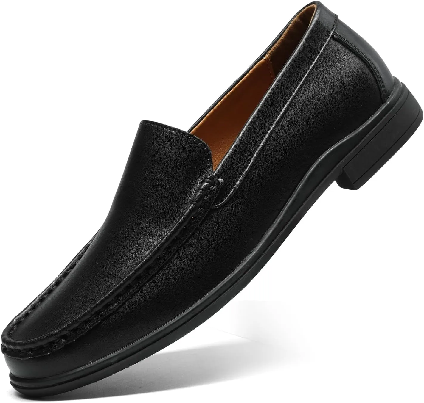 Mens Loafers Casual Leather Slip-On Oxfords Driving Shoes Dress Soft Comfortable & Light-Weight Black