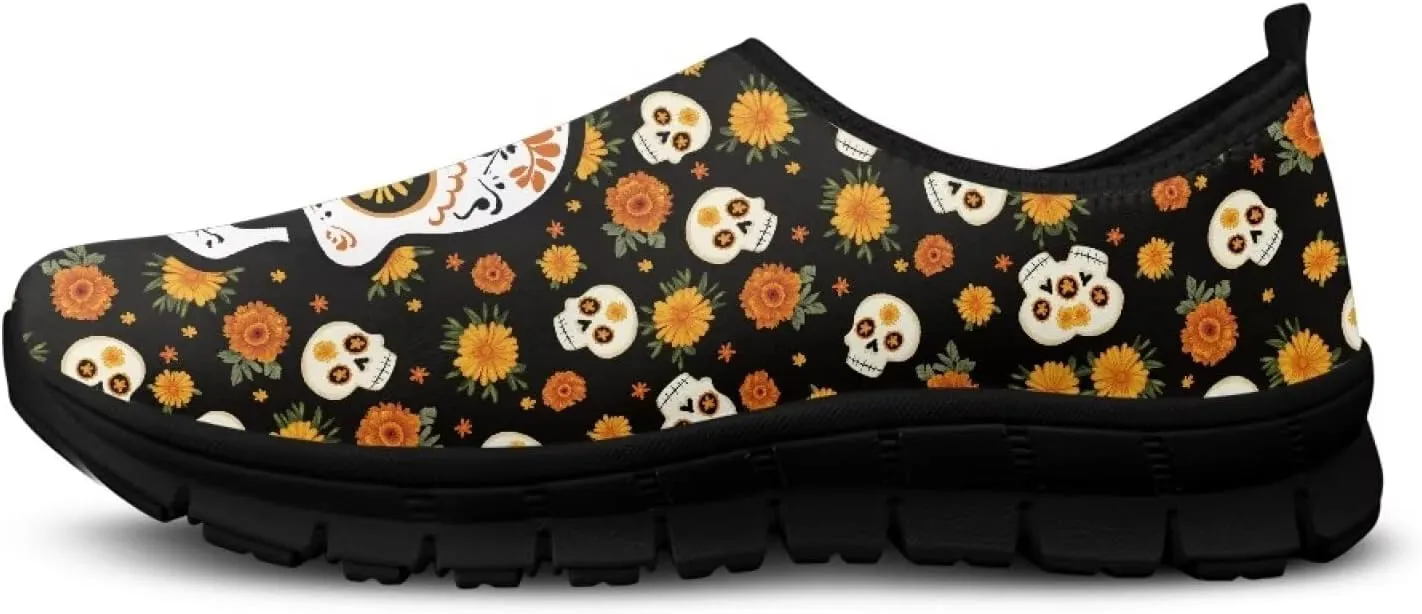 Men's Skull Casual Shoes Low Cut Sports Sneakers Slip On Flat Loafers Non-Slip Comfortable Running Shoes for Outdoor