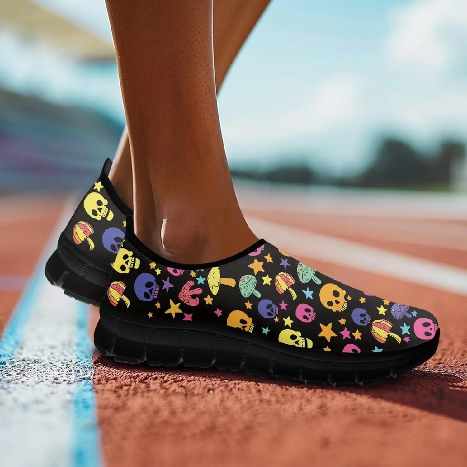 Men's Skull Casual Shoes Low Cut Sports Sneakers Slip On Flat Loafers Non-Slip Comfortable Running Shoes for Outdoor