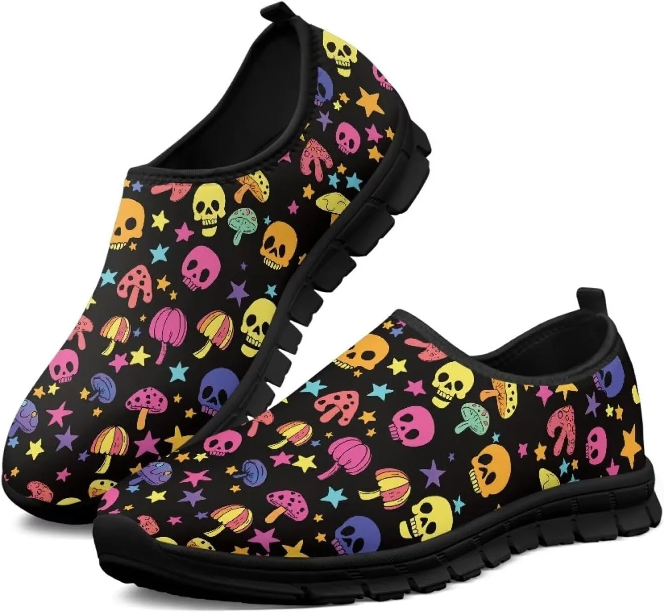 Men's Skull Casual Shoes Low Cut Sports Sneakers Slip On Flat Loafers Non-Slip Comfortable Running Shoes for Outdoor