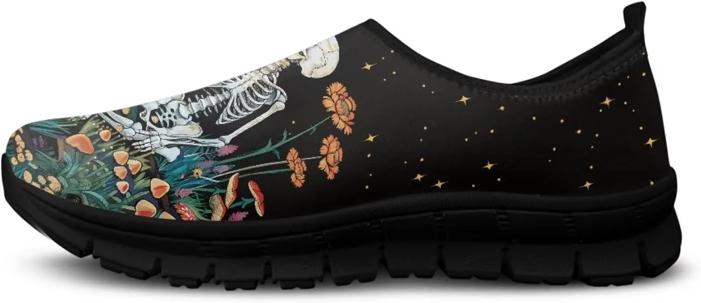 Men's Skull Casual Shoes Low Cut Sports Sneakers Slip On Flat Loafers Non-Slip Comfortable Running Shoes for Outdoor
