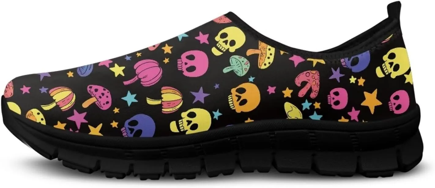 Men's Skull Casual Shoes Low Cut Sports Sneakers Slip On Flat Loafers Non-Slip Comfortable Running Shoes for Outdoor