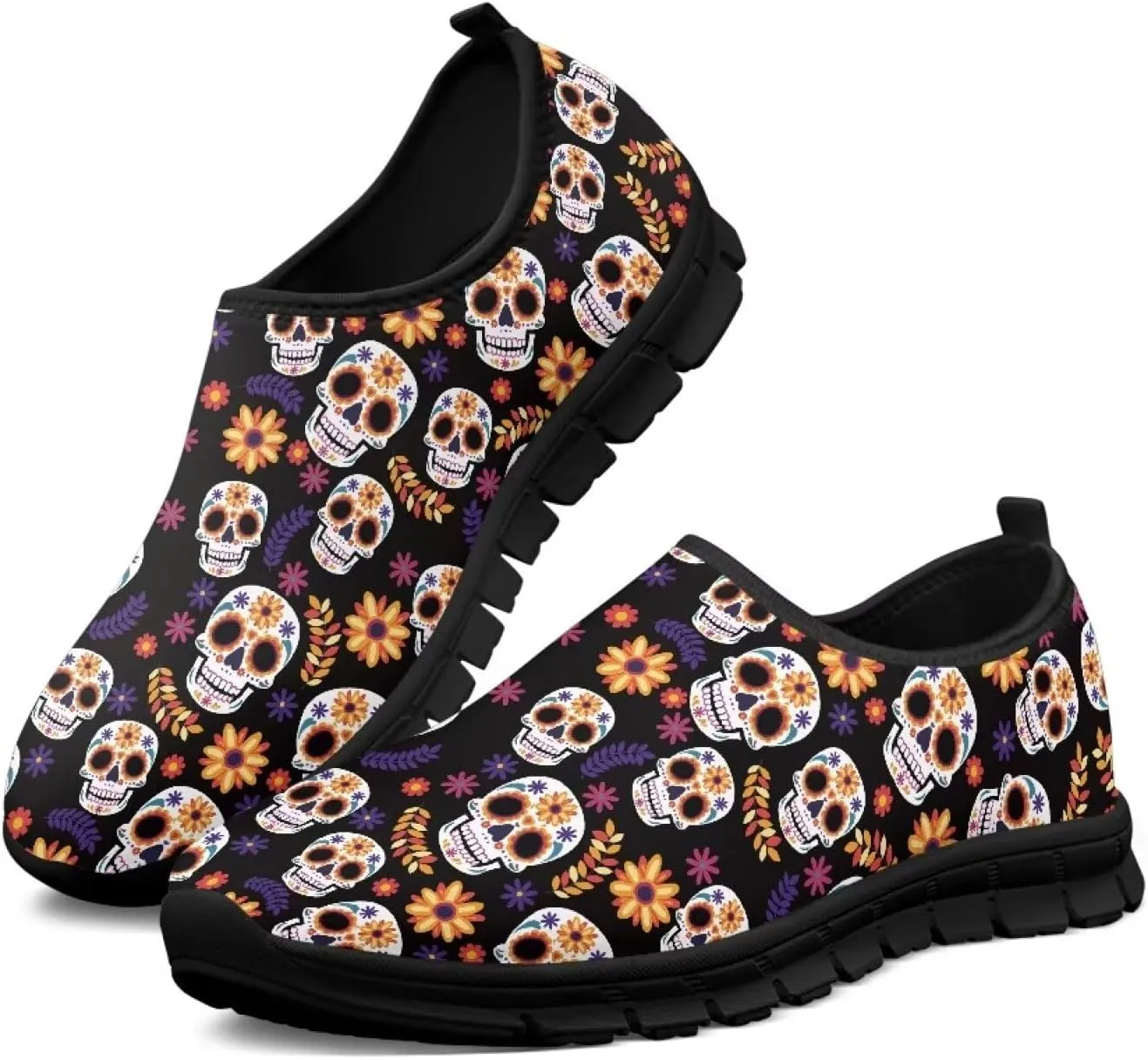 Men's Skull Casual Shoes Low Cut Sports Sneakers Slip On Flat Loafers Non-Slip Comfortable Running Shoes for Outdoor