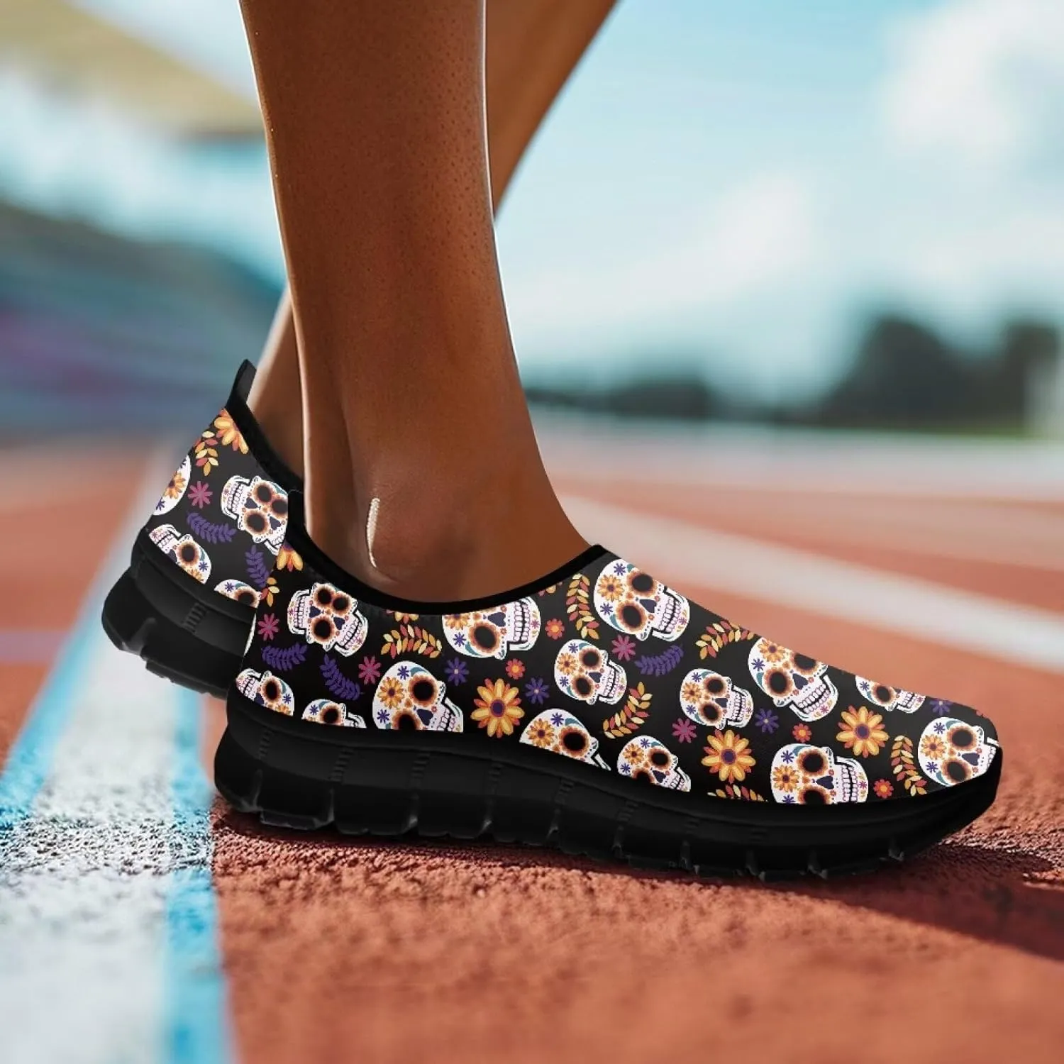 Men's Skull Casual Shoes Low Cut Sports Sneakers Slip On Flat Loafers Non-Slip Comfortable Running Shoes for Outdoor
