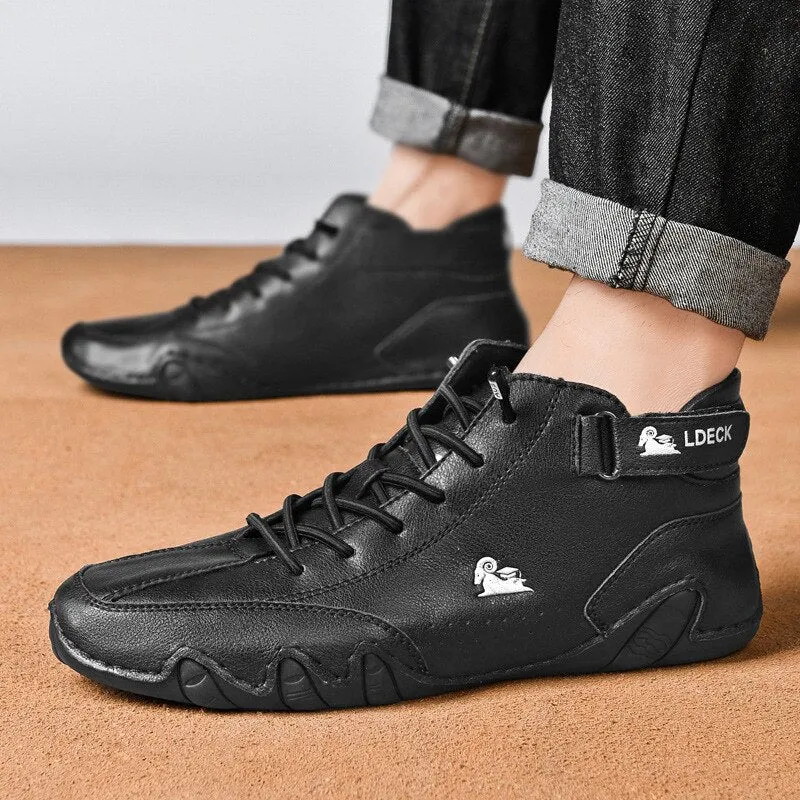 Men's Winter Casual Boots: Waterproof Motorcycle Shoes, High-Top Sneakers, Luxury Footwear