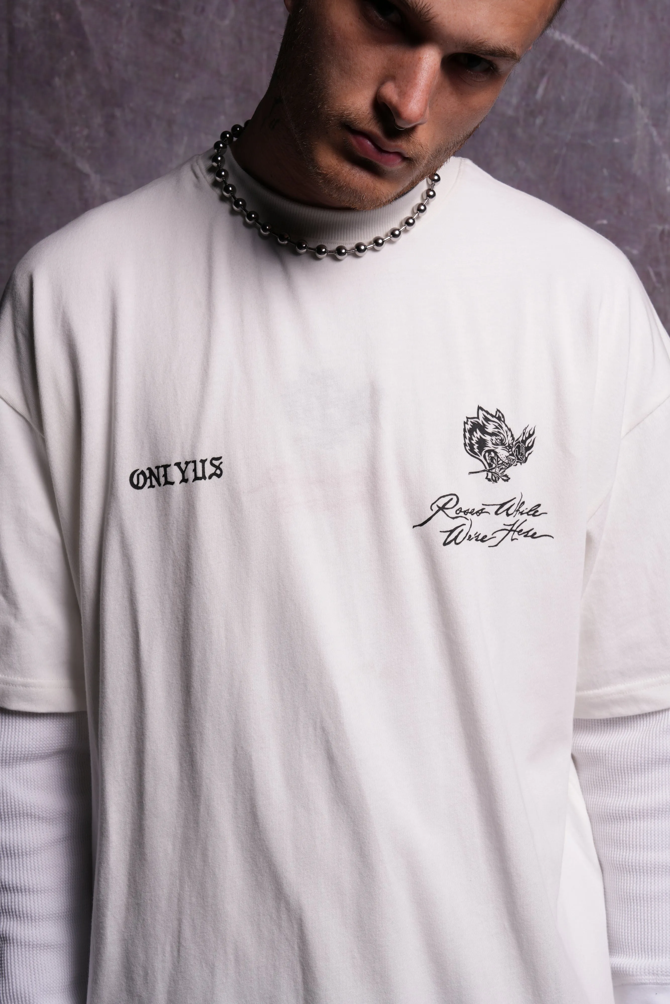 Mori Among Roses "Side By Side" Oversized Tee in Cream