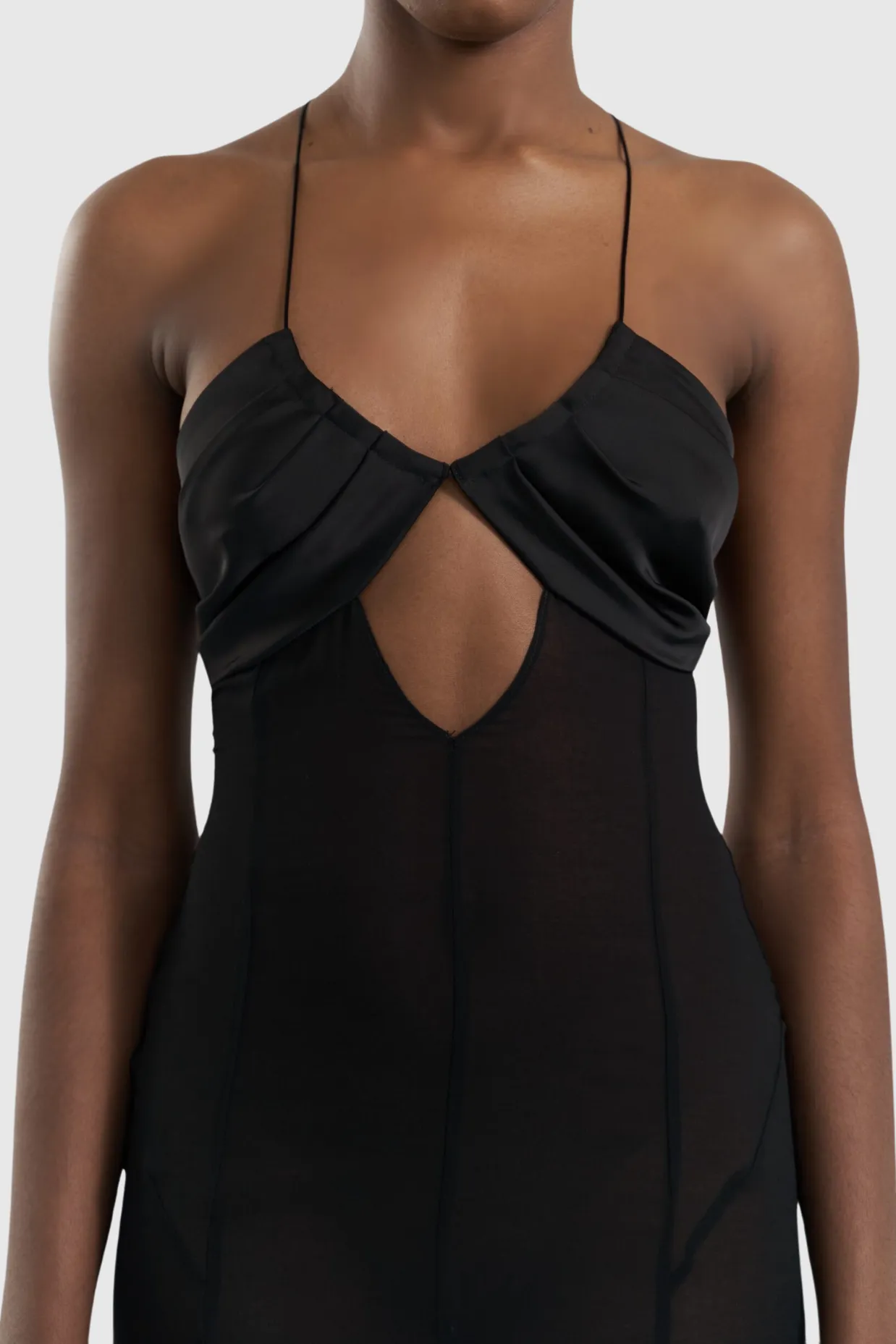 Natane Chiffon Cutout Backless Maxi Dress - Black