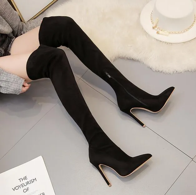 New Thin Heel Long Tube Elastic Knee Boots
