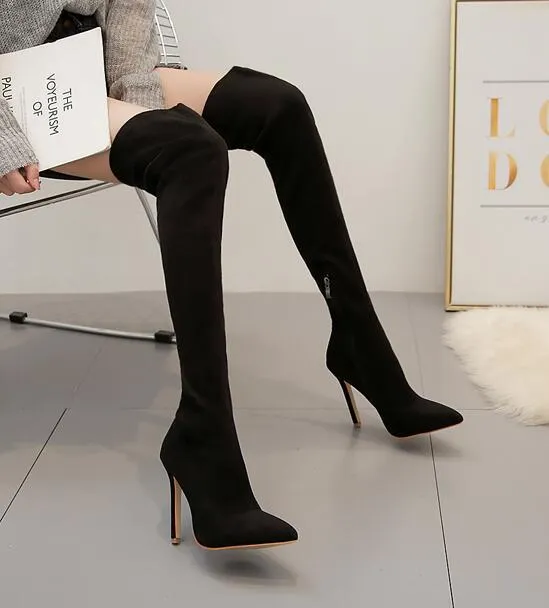 New Thin Heel Long Tube Elastic Knee Boots