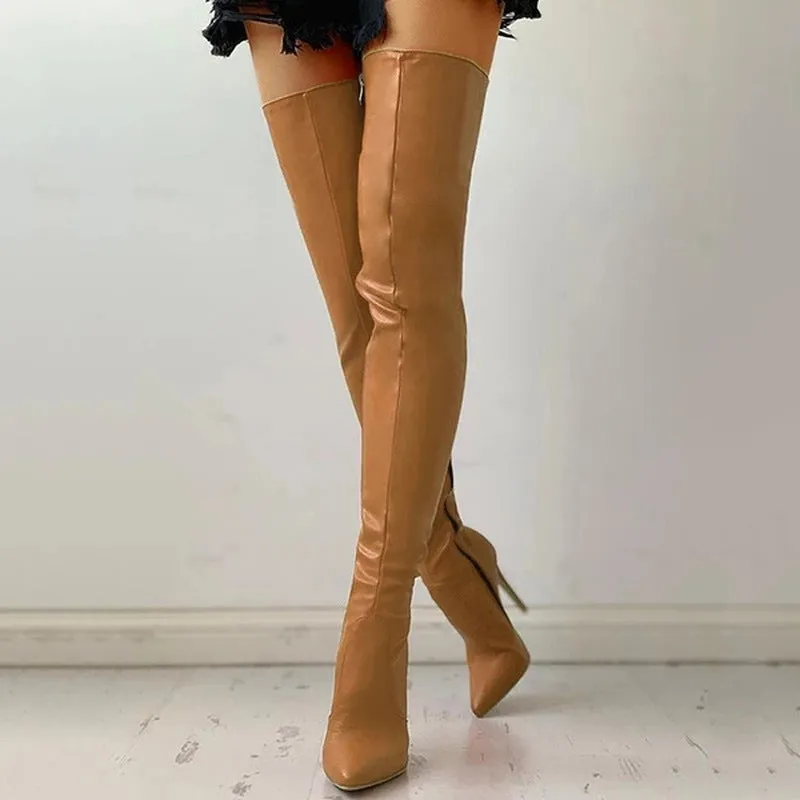 Pointed Side Zipper alim High Heel Large Over Knee Boots