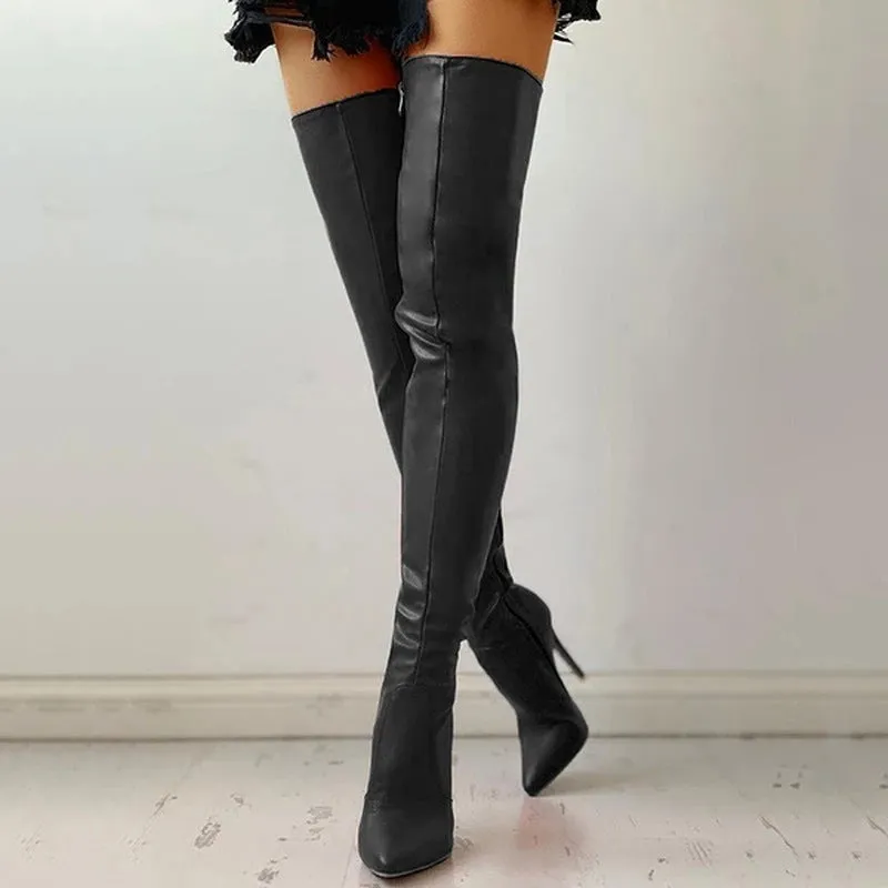 Pointed Side Zipper alim High Heel Large Over Knee Boots