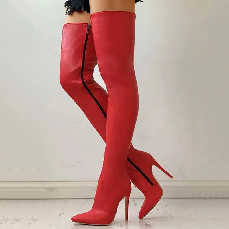 Pointed Side Zipper alim High Heel Large Over Knee Boots