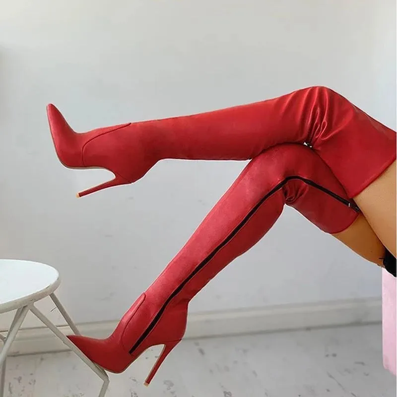 Pointed Side Zipper alim High Heel Large Over Knee Boots