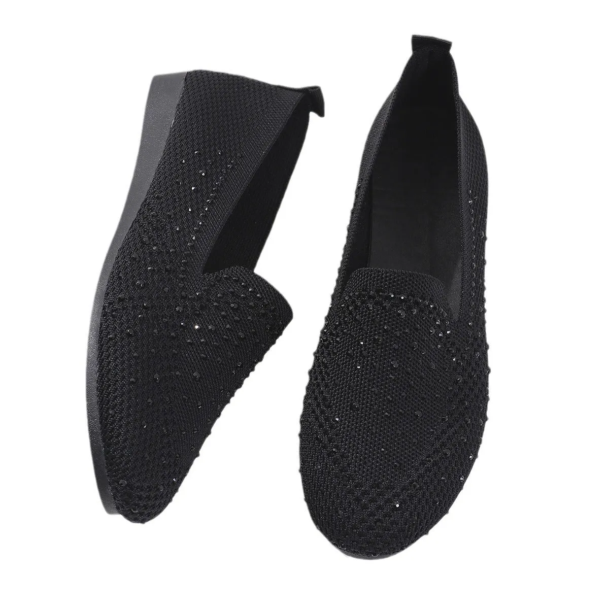 🥿Retro Mesh Diamond Flats – Plus Size Shallow Slip-On Breathable Shoes
