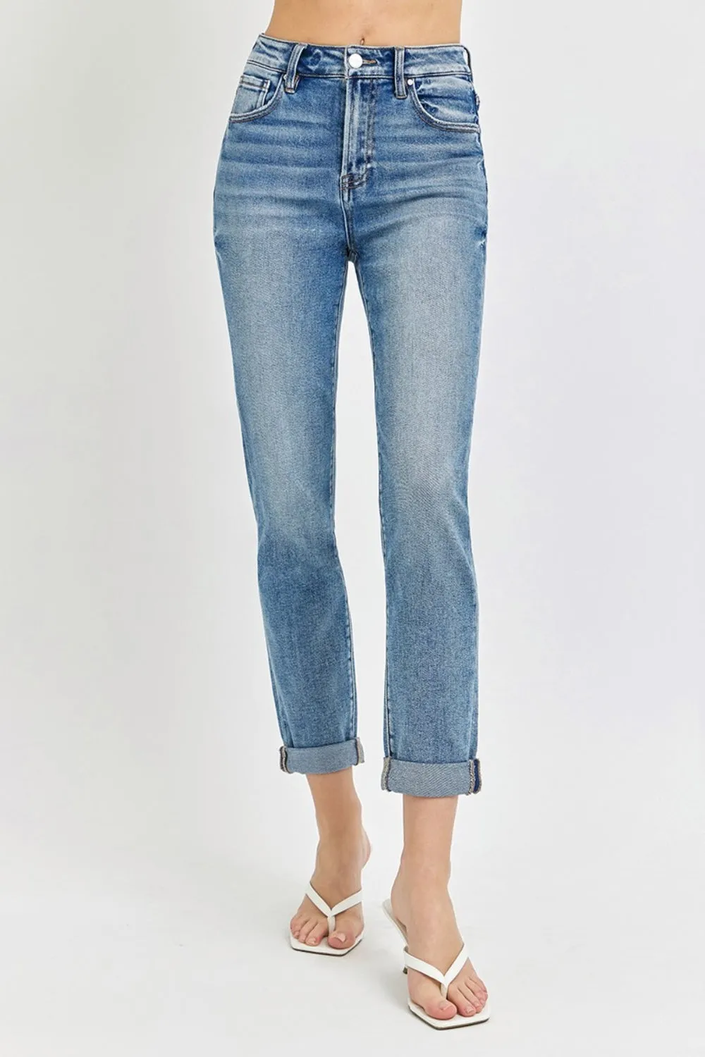 Risen High Rise Ankle Skinny Roll Up Jeans