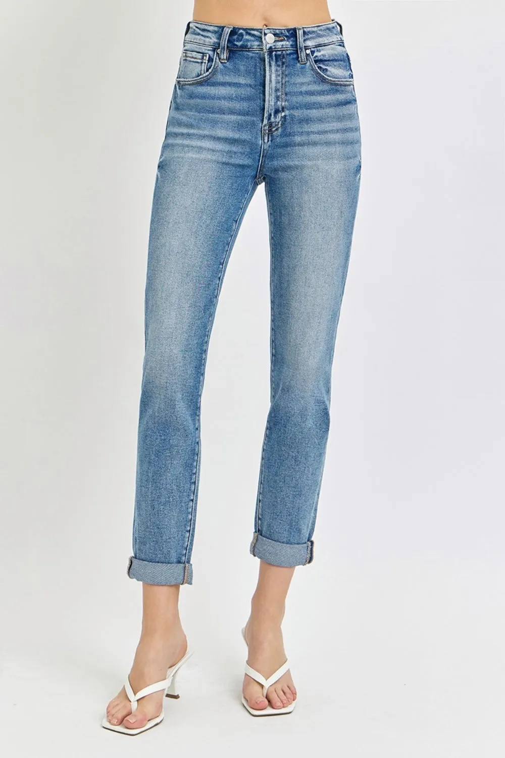 Risen High Rise Ankle Skinny Roll Up Jeans